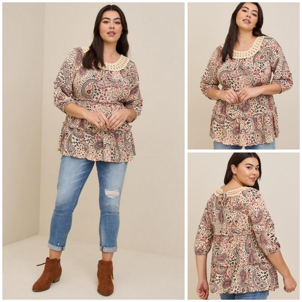 Torrid boho clip dot babydoll top 4X
